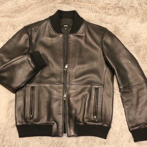 Hugo Boss Black Bomber Leather Jacket MEN 36R - Small/Medium NWOT Holiday gift